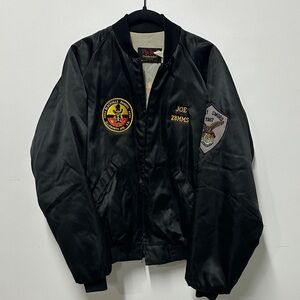 Vintage 80s Black Bomber Jacket with Back Patch